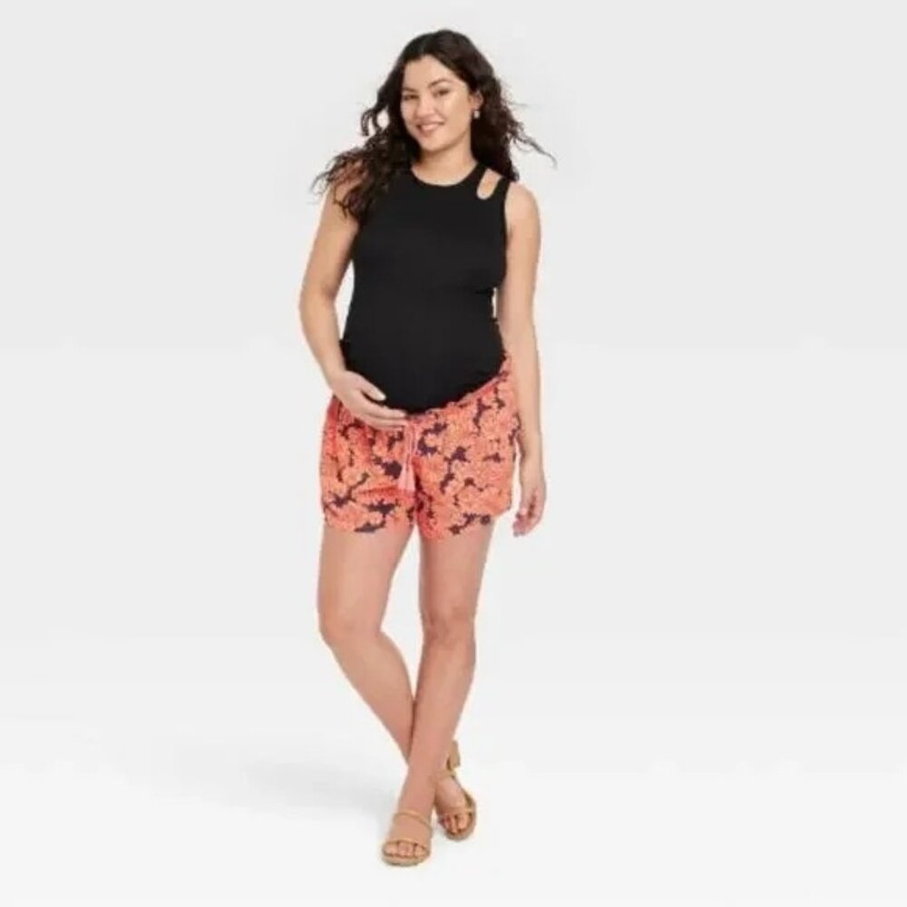 NEW Isabel Maternity Drapey Knit Shorts - Pink Floral